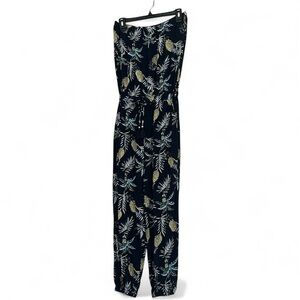Strapless Jogger-Style Jumpsuit w/Pockets | Navy w/Tropical🍍 Print | Size L